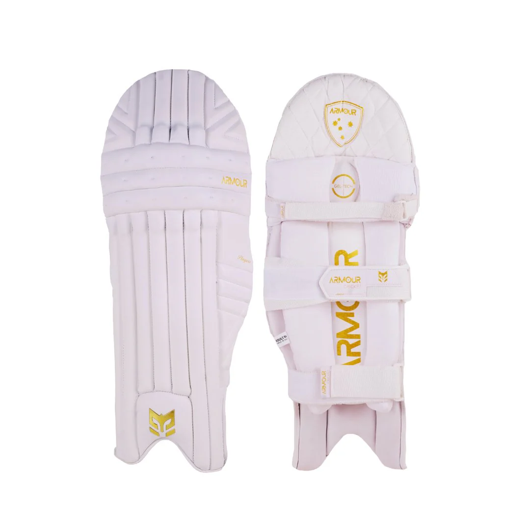 Armour Cricket Batting Leg Guard - Players Grade (White and Gold) - Image 4