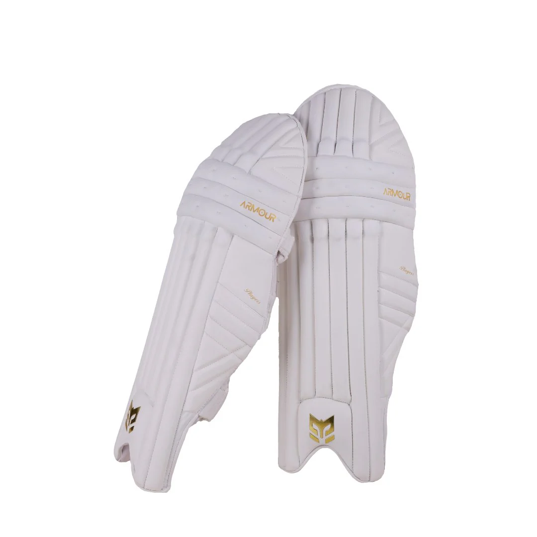 Armour Cricket Batting Leg Guard - Players Grade (White and Gold) - Image 5