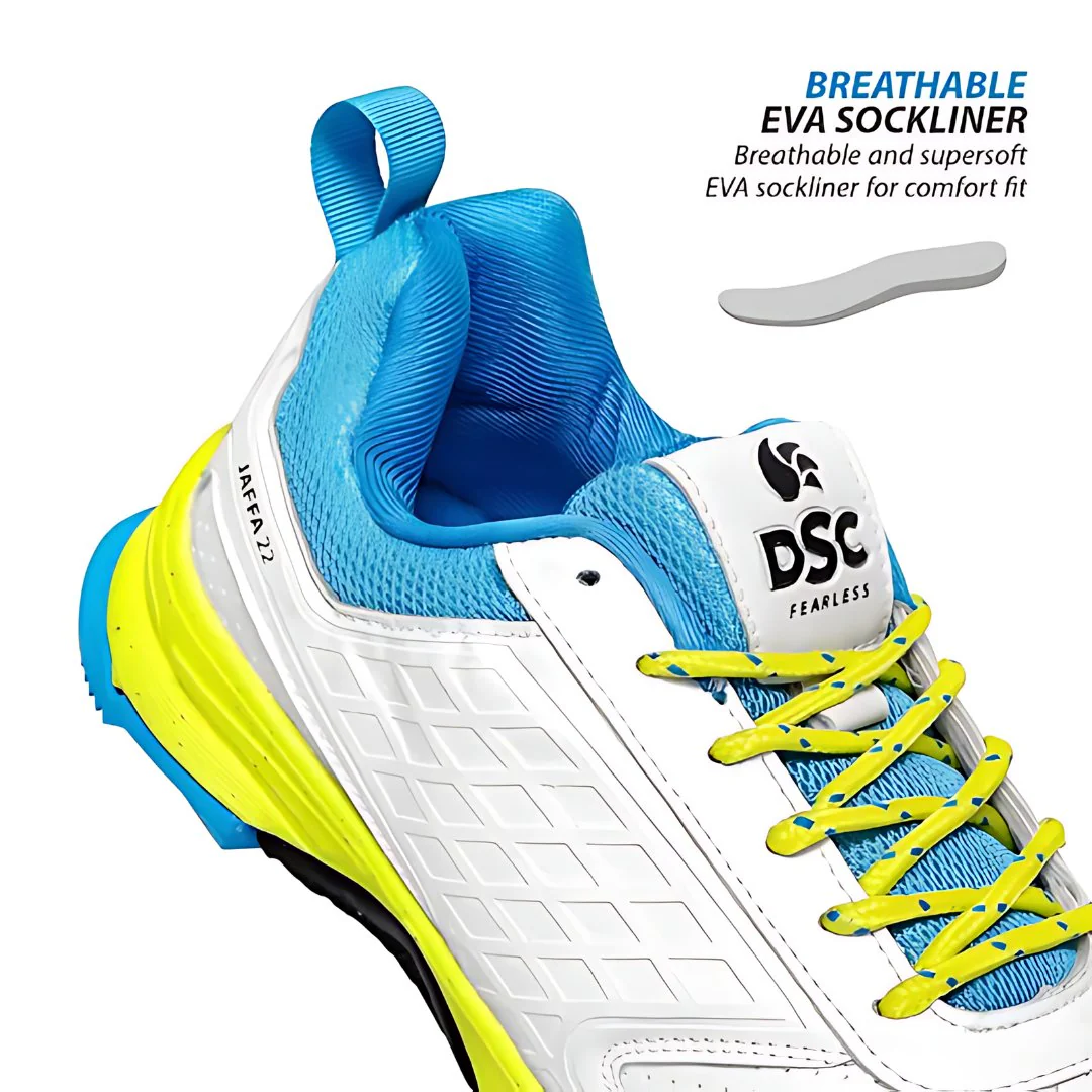 DSC Jaffa 22 Rubber Spike Cricket Shoes - White/Yellow - Image 2