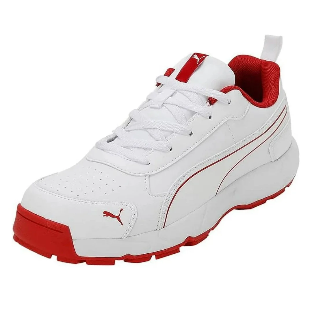 PUMA ClassiCat White-Grey Dawn-Red Blast Rubber Spikes Cricket Shoes - Image 3