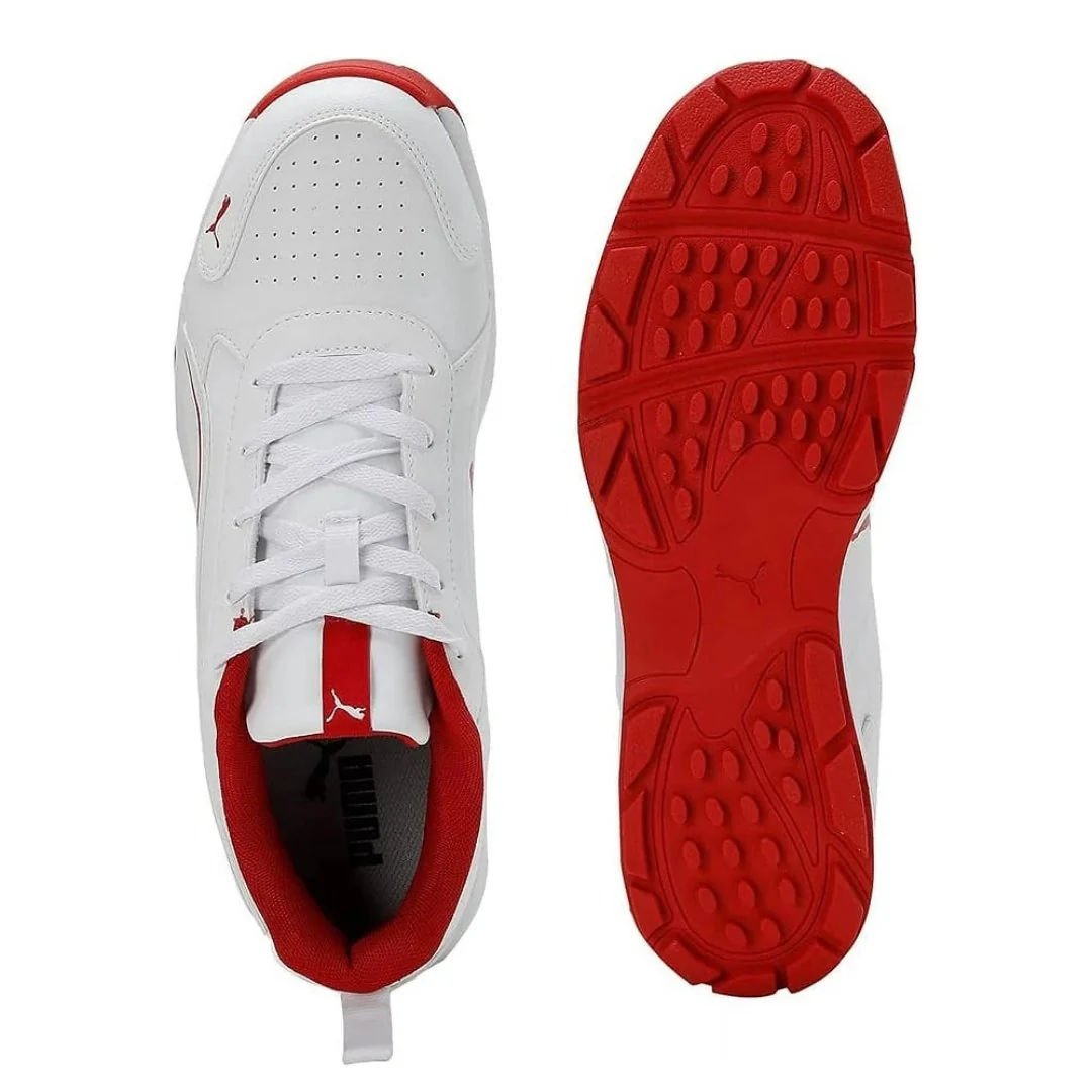 PUMA ClassiCat White-Grey Dawn-Red Blast Rubber Spikes Cricket Shoes - Image 4