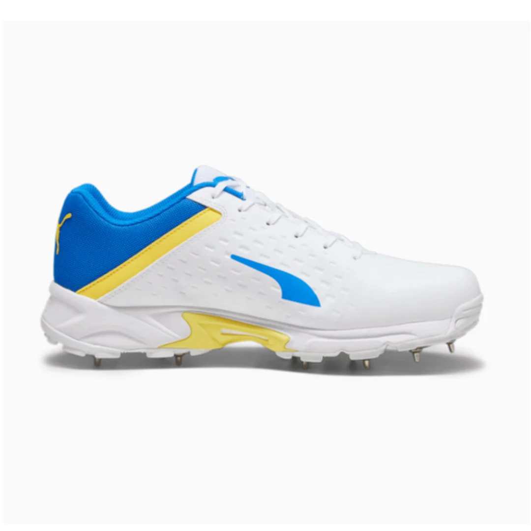 PUMA Spike 22.2 White-Yellow-Blaze Blue Men's Cricket Shoes - Image 3