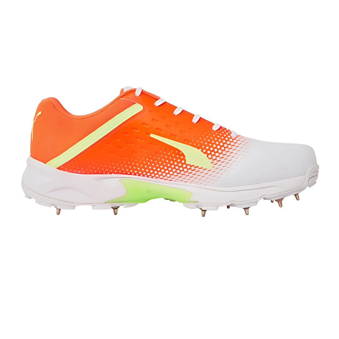 PUMA Spike 22.2 White-Yellow-Orange Men's Cricket Shoes - Image 3